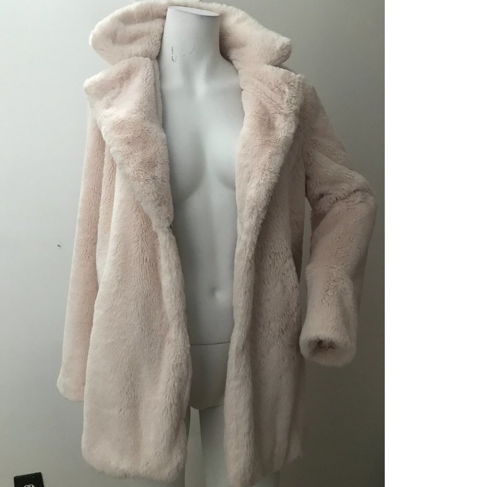 Forever 21 Soft Teddy Plush Fur Jacket Coat Pastel Pink Rose Cream Shaggy Long